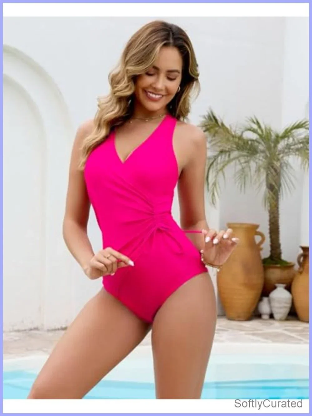 V-Neck One Piece Swimsuit with Adjustable Straps and Removable Padding